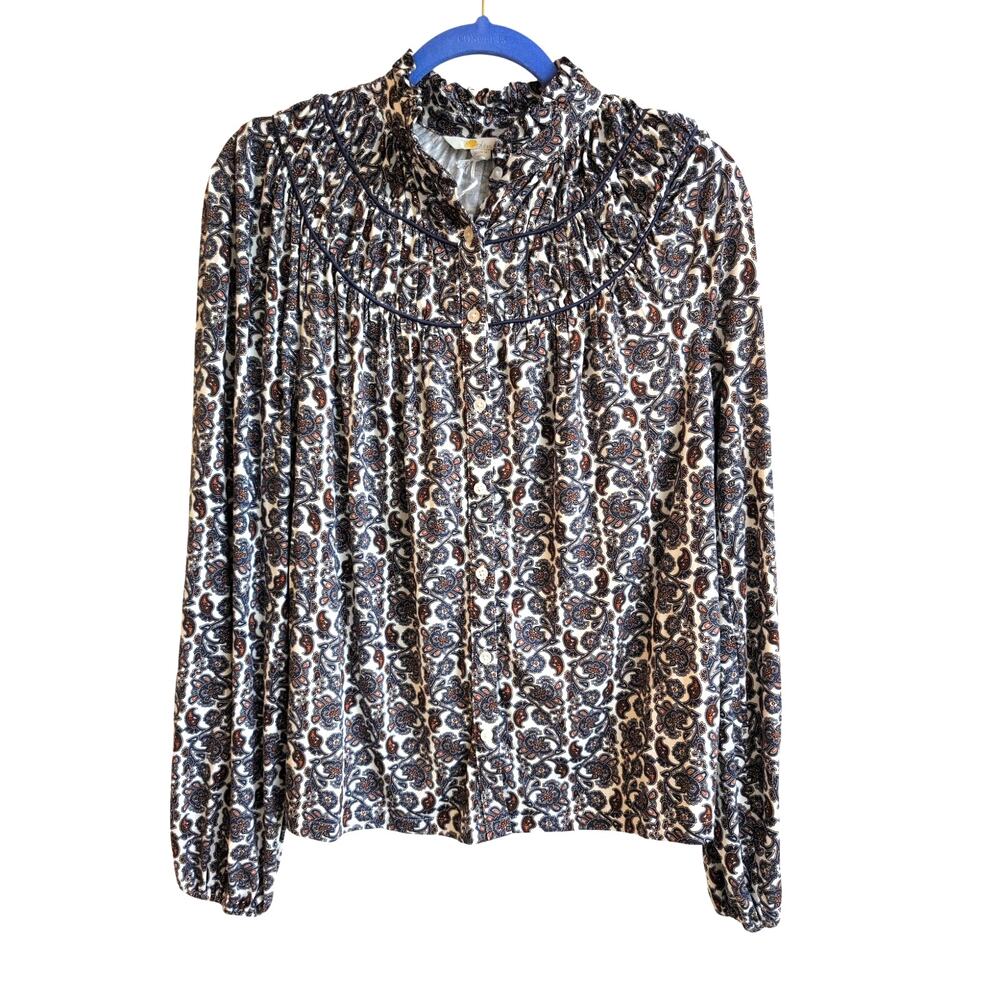 Boden Ruched Yoke Jersey Top  Paisley  Floral size  2 NWT